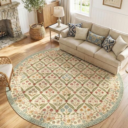 jinchan Haden 5x7 Vintage Floral Area Rug for Living Room Bedroom Soft Non-Slip Low Pile Washable Cottage Decor Dining Room Home Office Girls Dorm Carpet Sage Green in Kuwait