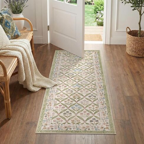 jinchan Haden 5x7 Vintage Floral Area Rug for Living Room Bedroom Soft Non-Slip Low Pile Washable Cottage Decor Dining Room Home Office Girls Dorm Carpet Sage Green in Kuwait