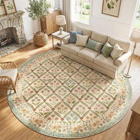 jinchan Haden 5x7 Vintage Floral Area Rug for Living Room Bedroom Soft Non-Slip Low Pile Washable Cottage Decor Dining Room Home Office Girls Dorm Carpet Sage Green in Kuwait