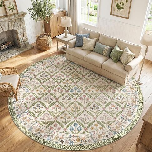 jinchan Haden 5x7 Vintage Floral Area Rug for Living Room Bedroom Soft Non-Slip Low Pile Washable Cottage Decor Dining Room Home Office Girls Dorm Carpet Sage Green in Kuwait