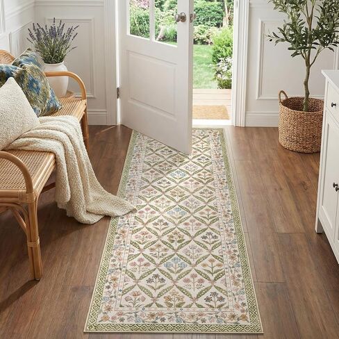 jinchan Haden 5x7 Vintage Floral Area Rug for Living Room Bedroom Soft Non-Slip Low Pile Washable Cottage Decor Dining Room Home Office Girls Dorm Carpet Sage Green in Kuwait