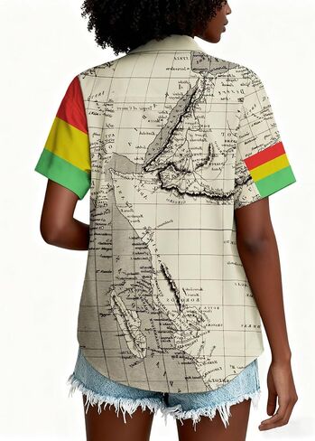 Black History Shirts for Women: Black History Month Button Up Blouse Short Sleeve Tshirt African Map Graphic Tee Tops in Saudi Arabia