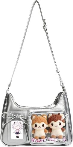 Small Ita Bag with Clear Pocket Display for Photocard and Pin,Adjustable Shoulder Strap,PU Y2k Itabag for Women | PU material in Saudi Arabia