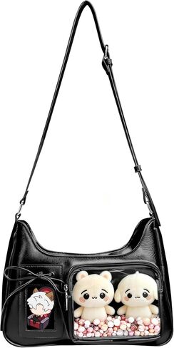 Small Ita Bag with Clear Pocket Display for Photocard and Pin,Adjustable Shoulder Strap,PU Y2k Itabag for Women | PU material in Kuwait