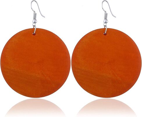 Round Circle Natural Wood Earrings for Women Handmade Big Lightweight Geometric African Retro Earrings in Saudi Arabia