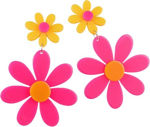 60s 70s 80s Retro Y2K Colorful Acrylic Flower Drop Dangle Bohemian Boho Earring Daisy Earrings Hawaii Sunflower Earrings Gifts for 80's Outfit Glow Party in Saudi Arabia