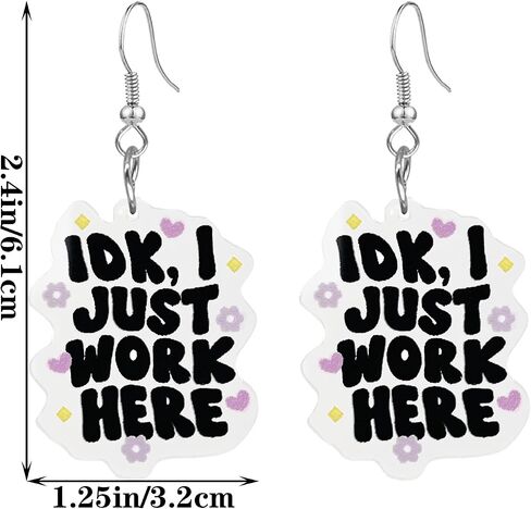 IDK I Just Work Here Kawaii Earrings For Women Trendy Fun Non Tarnish New Year Holiday Birthday Gift in Saudi Arabia