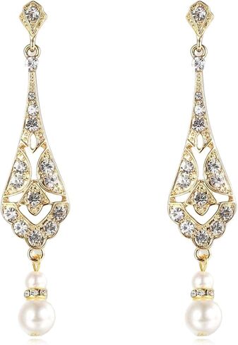 1920s Vintage Pearl Earrings for Women Trendy Elegant Rhinestone Teardrop Pearl Dangle Drop Earring Gatsby Themed Wedding Earrings Art Deco Jewelry Gifts in Saudi Arabia