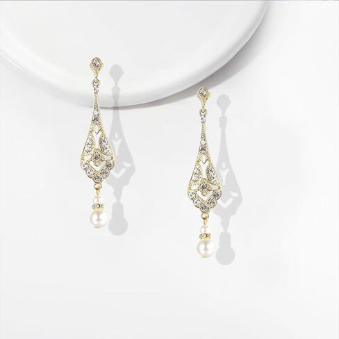 1920s Vintage Pearl Earrings for Women Trendy Elegant Rhinestone Teardrop Pearl Dangle Drop Earring Gatsby Themed Wedding Earrings Art Deco Jewelry Gifts in Saudi Arabia