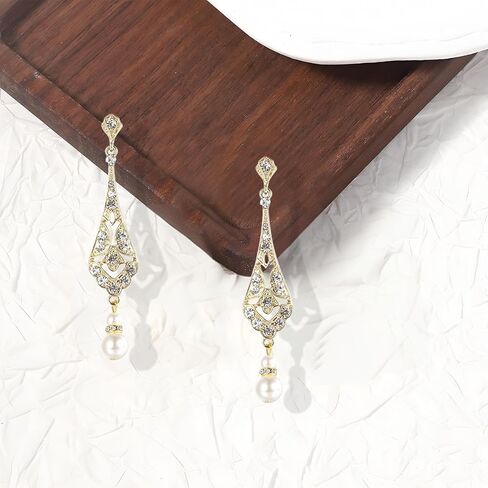 1920s Vintage Pearl Earrings for Women Trendy Elegant Rhinestone Teardrop Pearl Dangle Drop Earring Gatsby Themed Wedding Earrings Art Deco Jewelry Gifts in Saudi Arabia