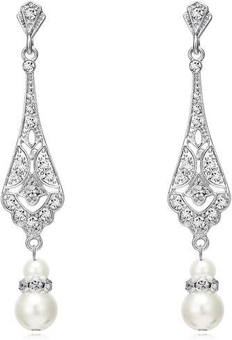 1920s Vintage Pearl Earrings for Women Trendy Elegant Rhinestone Teardrop Pearl Dangle Drop Earring Gatsby Themed Wedding Earrings Art Deco Jewelry Gifts in Kuwait