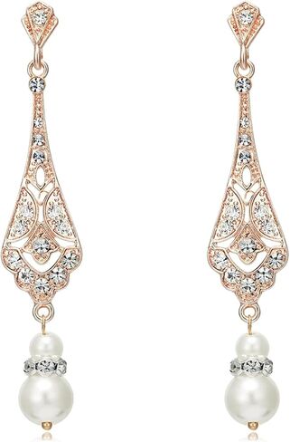 1920s Vintage Pearl Earrings for Women Trendy Elegant Rhinestone Teardrop Pearl Dangle Drop Earring Gatsby Themed Wedding Earrings Art Deco Jewelry Gifts in Saudi Arabia