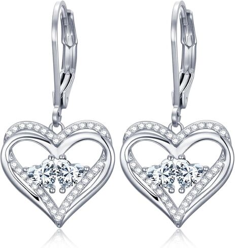 Birthday Gifts for Women Hypoallergenic Double Heart Birthstone Dangle Leverback Earrings Fashion Jewelry Anniversary Wedding Gifts for Sister Wife Daughter Girlfriend Sister Her in Saudi Arabia