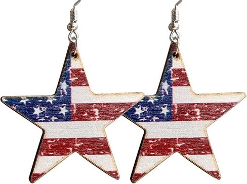 Handmade Wooden 4th of July Patriotic Earrings American National USA Flag Star Hat Cactus Sunflower for Independence Day Lightweight Holiday Jewelry in Kuwait