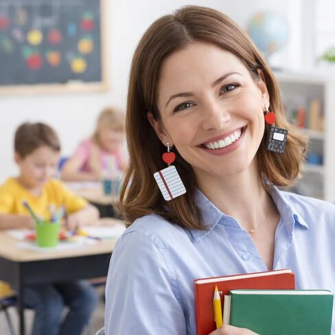 4 أزواج من أقراط المعلم للنساء لطيف بوليمر كلاي يوم المعلم أقراط أقراط هدايا قلم رصاص تلوين تكوين دفتر مجوهرات لتقدير التخرج نهاية العام الملحقات in Kuwait