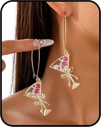 Cocktail Martini Drop Earrings for Women, Gold Tone Rhinestone Drip Oil Dangle Drop Creative Party Statement Jewelry for Banquet Night Out in Saudi Arabia