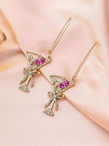 Cocktail Martini Drop Earrings for Women, Gold Tone Rhinestone Drip Oil Dangle Drop Creative Party Statement Jewelry for Banquet Night Out in Saudi Arabia
