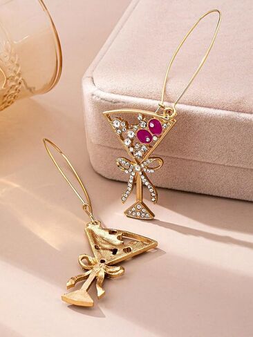 Cocktail Martini Drop Earrings for Women, Gold Tone Rhinestone Drip Oil Dangle Drop Creative Party Statement Jewelry for Banquet Night Out in Saudi Arabia
