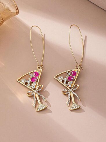 Cocktail Martini Drop Earrings for Women, Gold Tone Rhinestone Drip Oil Dangle Drop Creative Party Statement Jewelry for Banquet Night Out in Saudi Arabia