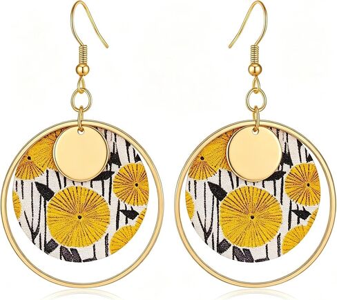 Boho Floral Hoop Earrings for Women, 14K Gold Hypoallergenic Handmade Dangle Earrings, Disc Flower Wedding Jewelry Gift in Saudi Arabia