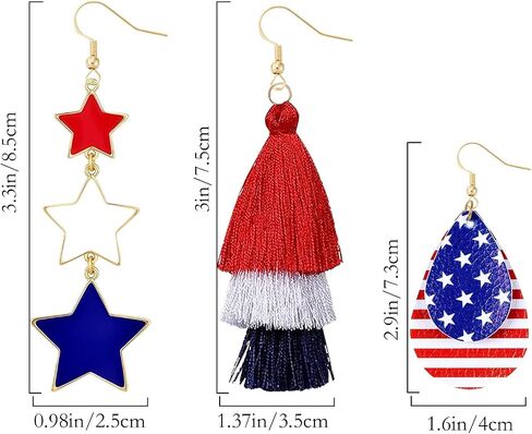 3 Pairs 4th of July Earrings for Women Red White and Blue American Flag Dangle Drop Earring Independence Day USA Patriotic Earrings Jewelry Gift Fourth of July Outfits Accessories Party Decorations in Saudi Arabia