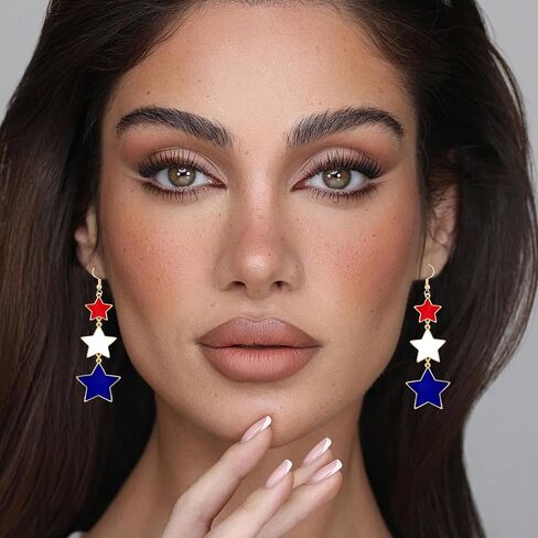 3 Pairs 4th of July Earrings for Women Red White and Blue American Flag Dangle Drop Earring Independence Day USA Patriotic Earrings Jewelry Gift Fourth of July Outfits Accessories Party Decorations in Saudi Arabia