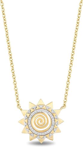 Jewelili Enchanted Disney Fine Jewelry 14K الذهب الأصفر على الفضة الاسترليني 1/10 Cttw الأبيض الطبيعي جولة الماس موانا الشمس قلادة قلادة، 18 "سلسلة كابل in Kuwait