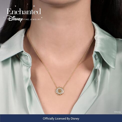 Jewelili Enchanted Disney Fine Jewelry 14K الذهب الأصفر على الفضة الاسترليني 1/10 Cttw الأبيض الطبيعي جولة الماس موانا الشمس قلادة قلادة، 18 "سلسلة كابل in Kuwait