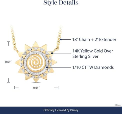Jewelili Enchanted Disney Fine Jewelry 14K الذهب الأصفر على الفضة الاسترليني 1/10 Cttw الأبيض الطبيعي جولة الماس موانا الشمس قلادة قلادة، 18 "سلسلة كابل in Kuwait