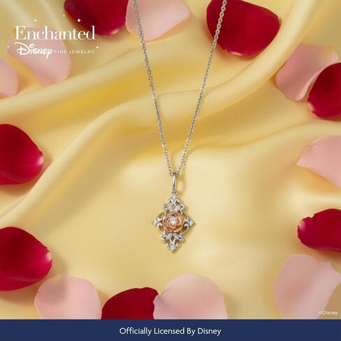 مجوهرات Jewelili Enchanted Disney الجميلة من الذهب الوردي عيار 14 قيراط فوق الفضة الإسترليني مع قلادة قلادة من الماس 1/6 CTTW in Kuwait