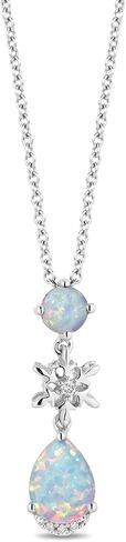Jewelili Enchanted Disney Fine Jewelry Elsa Snowflake Pendant Necklace for Women | Sterling Silver | Lab Created Opal & 1/20 CTTW Diamonds | 18" Chain | Jewelry With Gift Box in Kuwait