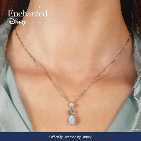 Jewelili Enchanted Disney Fine Jewelry Elsa Snowflake Pendant Necklace for Women | Sterling Silver | Lab Created Opal & 1/20 CTTW Diamonds | 18" Chain | Jewelry With Gift Box in Kuwait