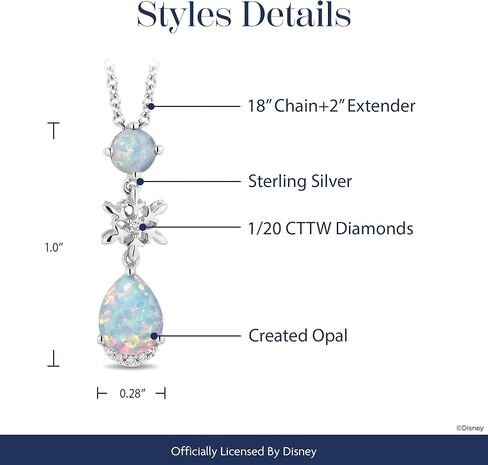 Jewelili Enchanted Disney Fine Jewelry Elsa Snowflake Pendant Necklace for Women | Sterling Silver | Lab Created Opal & 1/20 CTTW Diamonds | 18" Chain | Jewelry With Gift Box in Kuwait