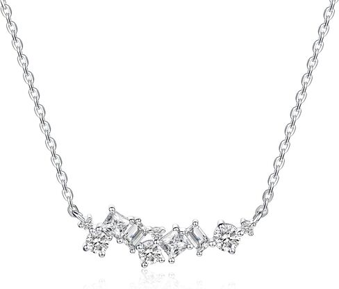 IMOLOVE Emerald cut Moissanite necklace for Women, Trendy Elegant Dainty Necklace for Women, 1 Carat Womens Dainty Necklace for Women 925 Sterling Silver with 18K White Gold Plated in Kuwait