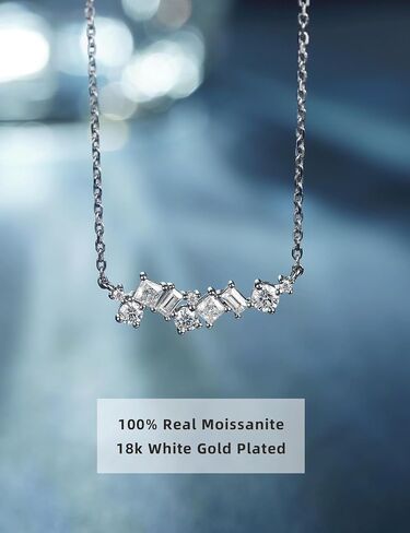 IMOLOVE Emerald cut Moissanite necklace for Women, Trendy Elegant Dainty Necklace for Women, 1 Carat Womens Dainty Necklace for Women 925 Sterling Silver with 18K White Gold Plated in Kuwait