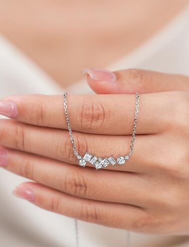 IMOLOVE Emerald cut Moissanite necklace for Women, Trendy Elegant Dainty Necklace for Women, 1 Carat Womens Dainty Necklace for Women 925 Sterling Silver with 18K White Gold Plated in Kuwait