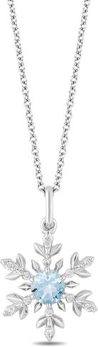 Jewelili Enchanted Disney Fine Jewelry Elsa Snowflake Pendant Necklace for Women | Sterling Silver | Sky Blue Topaz & 1/12 CTTW White Diamonds | 18" Cable Chain | Jewelry Gifts for Her in Kuwait