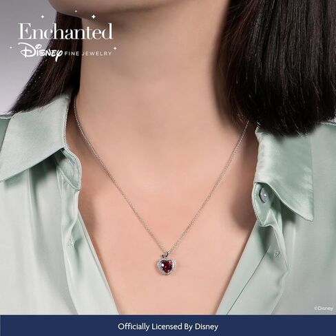 Jewelili Enchanted Disney Fine Jewelry Snow White Apple Pendant Necklace for Women | Sterling Silver | Created Ruby & 1/10 CTTW White Diamonds | 18" Rope Chain | Jewelry With Gift Box in Kuwait