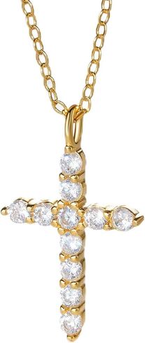 Norbu S925 Cubic Zirconia Cross Necklace for Women, 18K Gold Plated Womens Cross Necklaces Adjustable Chain, Sterling Silver Cross Pendant Dainty Christian Jewelry Catholic Religious Gift for Her in Saudi Arabia