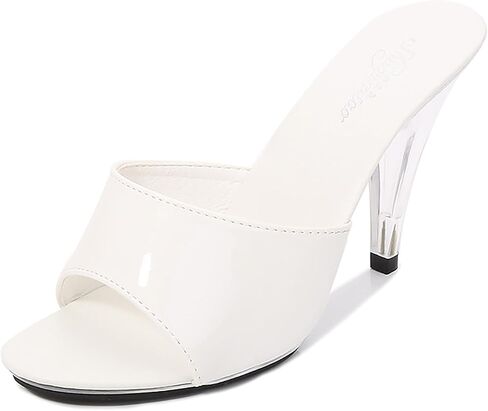 Women'S Patent Leather Fish Mouth Stiletto Dress Slides Sandals Sexy Peep Toe 3.94in High Heels Slip-On Backless Prom Mules For Evening Weddings Parties Bridal in Kuwait