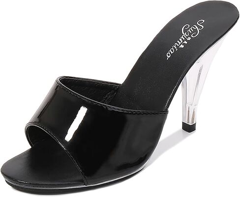 Women'S Patent Leather Fish Mouth Stiletto Dress Slides Sandals Sexy Peep Toe 3.94in High Heels Slip-On Backless Prom Mules For Evening Weddings Parties Bridal in Kuwait