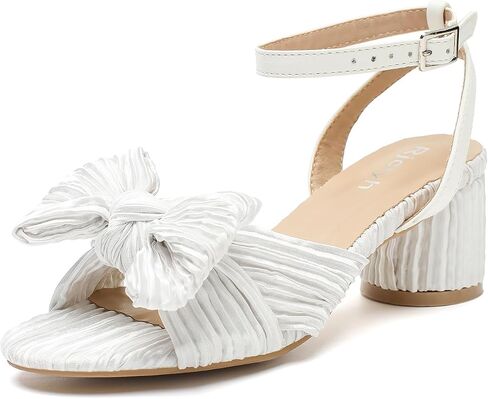 Women's Bow Knot Heeled Sandals Open Toe Low Chunky Block Heels, Ankle Strap Dress Shoes for Wedding Guest Bridesmaid Bridal Party in Saudi Arabia