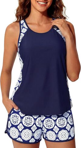 Wyeysyt Tankini Swimsuits for Women Tummy Control Two Piece Bathing Suits with Shorts and Sporty Pockets in Saudi Arabia