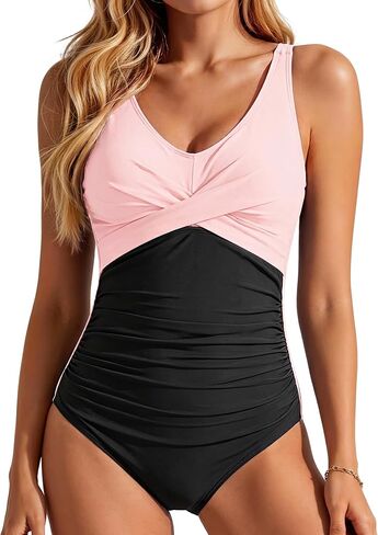 American Trends Tummy Control One Piece Swimsuit for Women, Long Torso Slimming Bathing Suit, Modest Coverage Ruched Swimwear in Kuwait