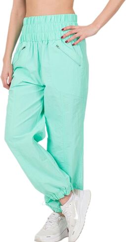 Zenana Windbreaker Jogger Pants with Zip Closure Side Functional Pockets in Saudi Arabia