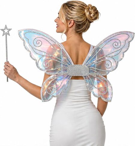 Fairy Wings for Adults, Chameleon Butterfly Wings, Fairy Costume with Wand for Halloween, Party, Cosplay, 29.5"x15.7" in Kuwait