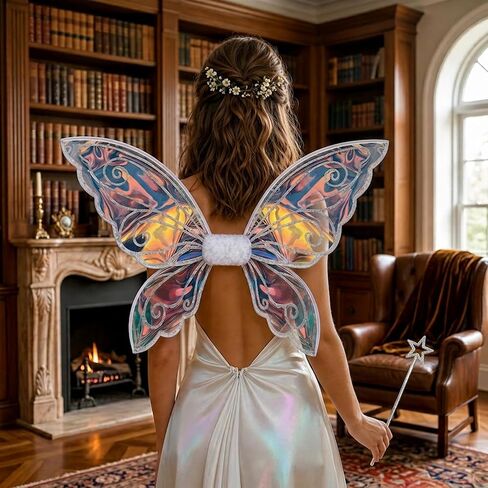 Fairy Wings for Adults, Chameleon Butterfly Wings, Fairy Costume with Wand for Halloween, Party, Cosplay, 29.5"x15.7" in Kuwait