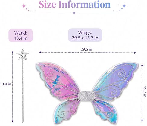 Fairy Wings for Adults, Chameleon Butterfly Wings, Fairy Costume with Wand for Halloween, Party, Cosplay, 29.5"x15.7" in Kuwait