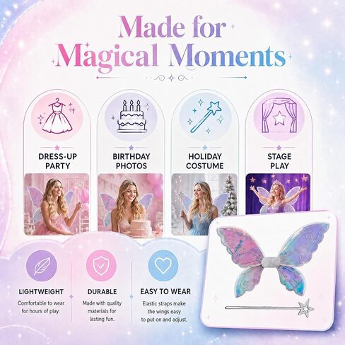 Fairy Wings for Adults, Chameleon Butterfly Wings, Fairy Costume with Wand for Halloween, Party, Cosplay, 29.5"x15.7" in Kuwait