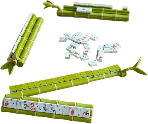 Lucky Bamboo Mahjong Set, Mini Mahjong Tiles with Imitation Bamboo Tile Racks, Portable Travel for OutdoorCamping in Kuwait